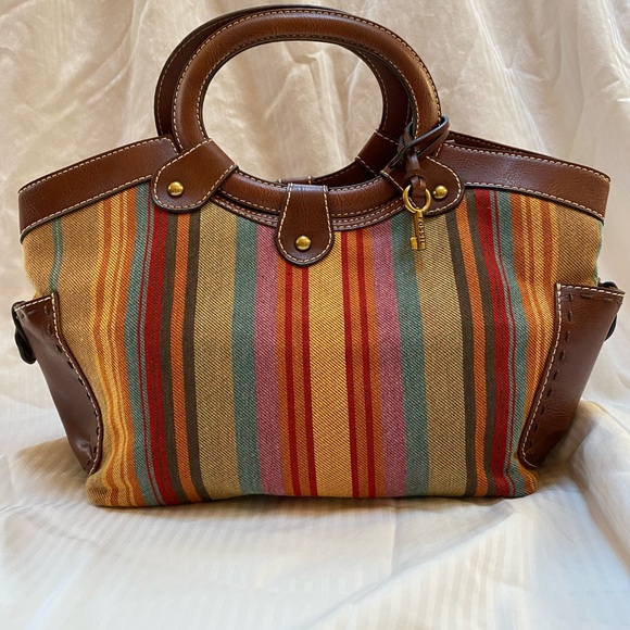 Fossil Handbags - Fossil NWOT striped fabric and leather satchel